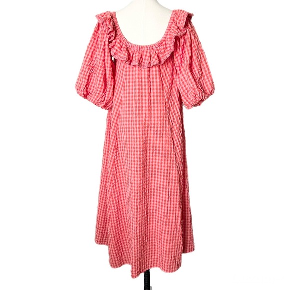 Spell Strawberry Fields Midi Dress Red Seersucker Cotton Puff Sleeve Small - Picture 4 of 6